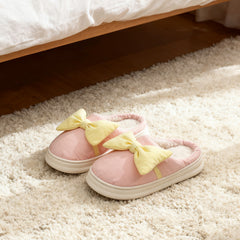 Bow Cotton Slippers - Pink
