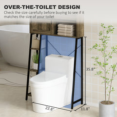 Over the Toilet Storage Cabinet, Over Toilet Bathroom Organizer with 3 Compartments, 4 Open Shelves, Distressed Brown