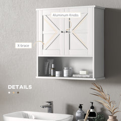 Farmhouse Bathroom Medicine Cabinet, Wall Cabinet with Barn Doors and Adjustable Shelf for Laundry Room, White