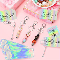 60 Pieces Of Bulk Beaded Keychain Blanks, Beaded DIY Blank Keychains, Metal Beaded Keychain Bags And Thank You Card Set, Including 20 Beaded Keychains, 20 Packaging Bags, And 20 Thank You Cards, Suita