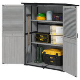 Wood Storage Shed, Outdoor Garden Shed With Asphalt Roof, 2 Shelves, Lockable Doors And Adjustable Feet, Gray