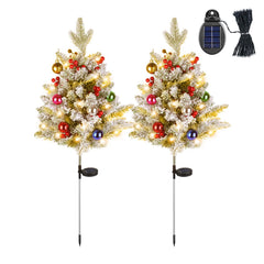 2Pcs Solar Powered Lighted Christmas Tree Urn Filler With Light Artificial Xmas Trees Light With Berries Decor Balls
