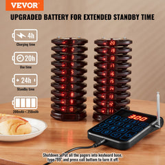 Restaurant Pager System, Wireless 500m Long Range Lineup Waiting Queue Signal, Guest Customer Calling Beepers With Vibration & Flashing, 20 Buzzers For Food Truck, Church, Nursery, Hospital