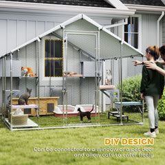 94.5" Extra Large Metal Outdoor Catio with Waterproof Cover, 2 Resting Boxes, 7 Jumping Platforms, for Multiple Cats