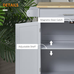 Kitchen Island Cart, Rolling Island Table with Solid Wood Top, Trolley Cart with Drawer, Storage Cabinet & Towel Rack, Gray