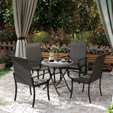 Set of 4 Outdoor Wicker Dining Chairs with Armrest, Steel Frame, Highback and Deep Seating, Brown