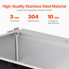 33' Kitchen Sink Top Mount Single Bowl Drop-In Basin Stainless Steel Bar