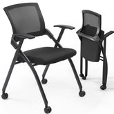 2 Pack Stackable Conference Room Chairs With Wheels, Folding Office Chair With Rebound Back, Padded Seat For Training Room, Guest, Reception, Event, Capacity 350lbs, Black