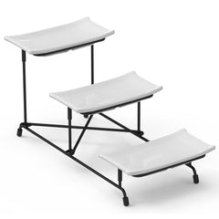 1Pc 3Tier Plastic Serving Tray Dessert Server Display Serving Stand Dinnerware With 3 Rectangular Plastic Serving Platters Metal Stand For Entertaining Fruit Dessert Veggie Cookies Party