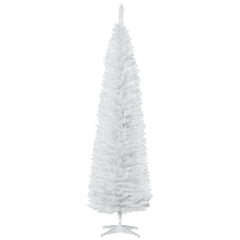 7' Artificial Pencil Christmas Tree, Slim Xmas Tree with 499 Realistic Branch Tips and Plastic Stand, White