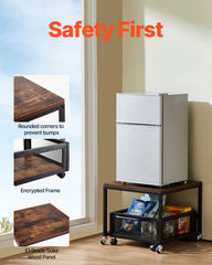 Mini Fridge Stand 198lbs With Storage Cart & Swivel Wheels Dark Brown