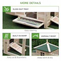 Wooden Chicken Coop With Nesting Box, Cute Outdoor Hen House With Removable Tray, Ramp Run, For Garden Backyard, Natural
