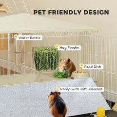 Small Animal Cage with Removable Pet Playpen, Guinea Pig Cage with Waterproof Pad, Hay Feeder, Water Bottle, Food Dish