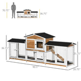 Wooden Rabbit Hutch Bunny Cage Pet Playpen House Enclosure With Double Side Run Boxes, No Leak Tray, Ramp, For Rabbits, Chickens, Ducks, Guinea Pig And Small Animals, White