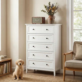 White Embossed (SG014FD) P2 Particleboard + MDF Melamine 80*40*115cm Framed, Double Handles, Five Drawers Cabinet