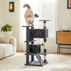 Large Cat Tree Tower, 62-70-80 Cat Tree Large Cats, Multi Level With Scratching Post, Cozy Cat Jumping Platform Space, Grey