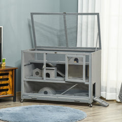 3-Tier Hamster Cage Hutch Box with Ladder Wheels for Small Animals