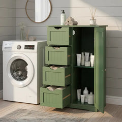 Forest Green, MDF With Paint And Melamine Veneer, Vertical Stripes, 56*30*82.5cm, 4 Drawers, 1 Door, Bathroom Vanity