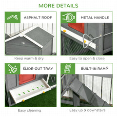 118" Extra Large Chicken Coop with Asphalt Roof, Wooden Hen Run with Slide-Out Tray and Nesting Box, Chicken Hutch for 3-6 Chickens, Gray