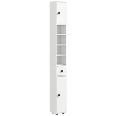 71" Small Bathroom Storage Cabinet, Narrow Toilet Paper Cabinet with Open Shelves, 2 Cabinets, Adjustable Shelves, White