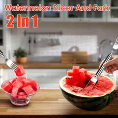 5Pcs 2 In 1 Watermelon Cutter Slicer Fork Stainless Steel Dual Head Watermelon Fruit Cutting Fork Knife For Summer Family Gathering Friend Party Camping Picnic Home Kitchen