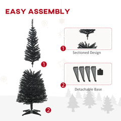 5' Artificial Pencil Christmas Tree, Slim Xmas Tree with 294 Realistic Branch Tips and Plastic Stand, Black