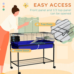 Two-Story Small Animal Cage Removable from Stand, Pet Habitat with Shelf & Wheels, 39" x 20.5" x 36.5", Blue