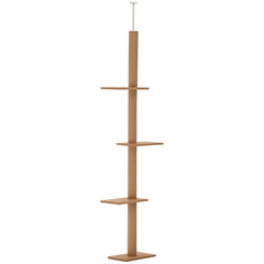 PawHut Floor-to-Ceiling Cat Tree Cat Climbing Tower With Sisal-Covered Scratching Posts Natural Cat Tree Activity Center For Kittens Cat Tower Furniture, Brown