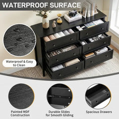 Black Embossed (SG017FD) P2 Particleboard + MDF Melamine 120*40*80cm Framed Double-row Double-handle Six-drawer Cabinet