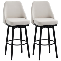 Bar Height Bar Stools Set of 2, Modern 360° Swivel Kitchen Chairs with Steel Legs and Footrest, 29.5 Inch Seat Height Upholstered Barstools for Kitchen Island, Cream White