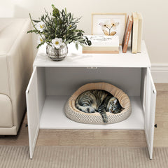 Cat Litter Box Enclosure with Barn Door, Cat Hole, 31.5" x 21" x 20", White