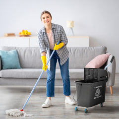 Compact Mop Bucket With Wringer, Mop Bucket On Wheels, 21 Quart, Separate Dirty And Clean Water, Black,TikTok Prohibits Sales