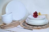 Jasmine Bone China Dinnerware Set, 16 Pieces, Service For 4, White Plates, Dishes, Bowls Set, Microwave And Dishwasher Safe