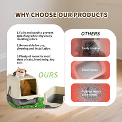 51cm Large Fully Enclosed Top Entry Cat Litter Box, Front Flip Door Dual Opening, Anti-Splashing Anti-Tracking Odor Locking Cat Toilet With Free Scoop & Deodorant Pack