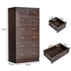 Brown Particleboard With A Textured Melamine Finish, 66*40*131cm, 5+2 Drawer Cabinet, Matte Gold Handles