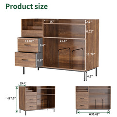 Record Player Stand With Adjustable Shelves, Holds 350 Vinyls, Media Console With Speaker Shelf & 2 Drawers, 27.6 Turntable TV Stand For Living Room, Bedroom, Some Assembly Required