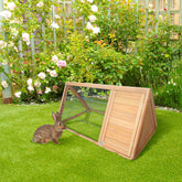 46" x 24" Wooden A-Frame Outdoor Rabbit Hutch, Small Animal Cage, Bunny Hutch with Outside Run & Ventilating Wire, for Rabbits, Chickens, Ducks, Yellow
