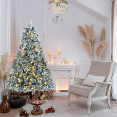 4FT Snow Flocked Christmas Tree Premium Artificial Christmas Tree With 404 Mixed PE Leaves & Tips, Small Realistic Full Pine Unlit Faux Xmas Tree With Snow For Home Office Holiday Decor