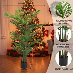 2PCS Set 5.2ft Artificial Palm Trees Natural Christmas Faux Tropical Potted Plants Perfect For Indoor Outdoor Home Office Garden Decor