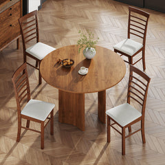 Wooden Dining Chairs Set of 2, Farmhouse Upholstered Kitchen Chairs with Rubber Wood Frame, Dark Brown and Beige