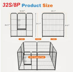 Dog Playpen Indoor Fence Height Metal Exercise Pen With Door Small Puppy-Medium-Large Dogs Animal Pet For Outdoor, Garden, Yard
