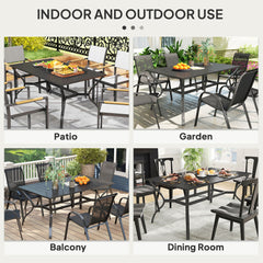 Rectangular Patio Table with Umbrella Hole, Steel Rectangle Outdoor Dining Table for 6 People for Garden, Black