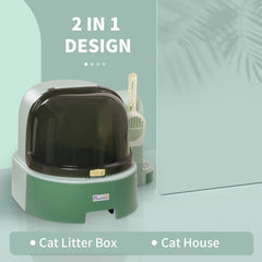 Cat Litter Box Easy To Clean Open With Scoop, Green