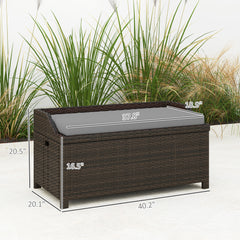 Outdoor Wicker Storage Bench With Storage & Cushion, Gray