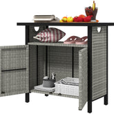 Outdoor Pool Towel Storage Cabinet Organizer, Outdoor Bar Table With Shelf And Cabinet, Pool Towel Holder Pool Valet With Weather-Resistant PE Rattan And Steel Frame, Gray
