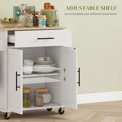 Rolling Island with Wheels for Kitchen, Kitchen Island on Rollers with Power Outlets, Drawer, and Doors, White