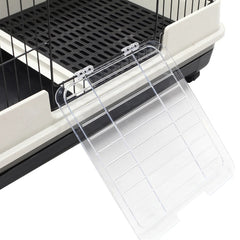 PawHut 2-Level Small Animal Cage Rabbit Hutch With Wheels, Removable Tray, Platform And Ramp For Bunny, Chinchillas, Ferret, Black