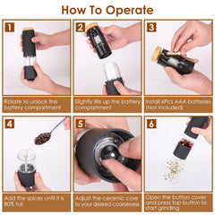 2Pcs Electric Salt And Pepper Grinder Battery Powered Salt Mill Sets With Adjustable Coarseness One Hand Easy Operation Visible Refilling Bottle