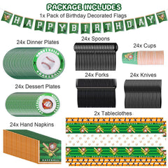 171Pcs Baseball Party Supplies Kit Baseball Birthday Party Disposable Dinnerware Set Baseball Themed Party Tableware Decorations Cups Plates Napkins Spoons Knives Forks Tableclothes