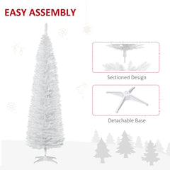 7' Artificial Pencil Christmas Tree, Slim Xmas Tree with 499 Realistic Branch Tips and Plastic Stand, White